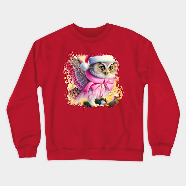 Vintage Pink Christmas Owl Crewneck Sweatshirt by DigiDreams